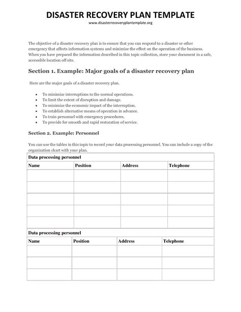 Disaster Recovery Plan Template Templates At