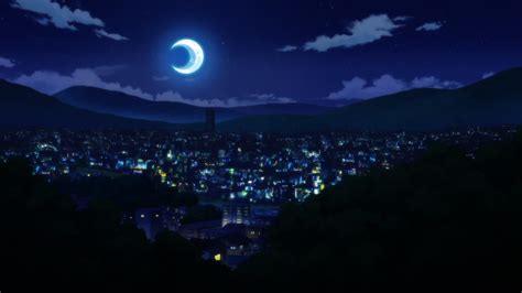 Night Cityscape Anime Dark Moon Sky 1920x1080
