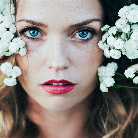 Portrait Of A Beautiful Young Woman With Freckles And Blue Eyes By Jovana Rikalo Freckle