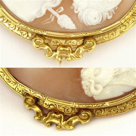 Antique French 18k Gold Hand Carved Shell Cameo Brooch Eagle Hallmark