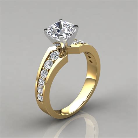 Center stone and carved curls enhancer are priced separately. Graduated Pavé Cushion Cut Engagement Ring - Forever Moissanite