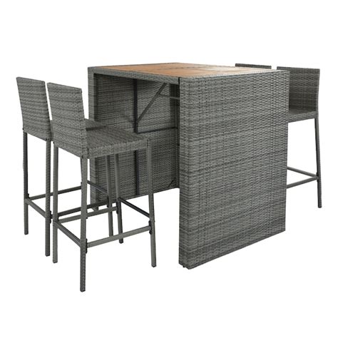 Bybafun 5 Piece Gray Wicker Bar Height Patio Set With Gray Cushions In