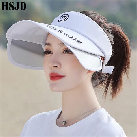 Women Summer Retractable Brim Empty Top Hat Adjustable Smile Sun Visor