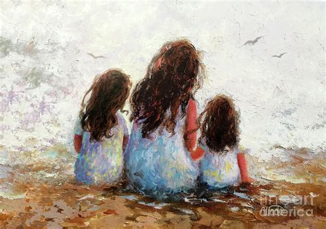 Mother Two Daughters Beach Chat Painting By Vickie Wade Pixels