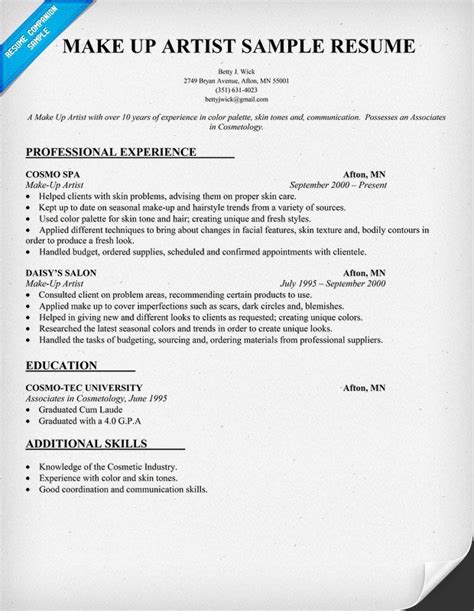 This resume writing guide will take you through every step of the process, section by section, in less than 5 minutes. Make Up Artist Resume Sample | Resume Companion | Artist ...