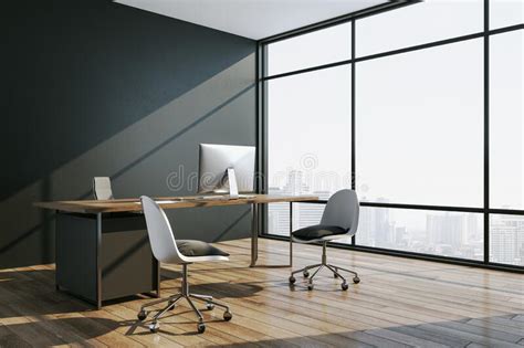 Contemporary Office Interior With Computer On Desktop Stock