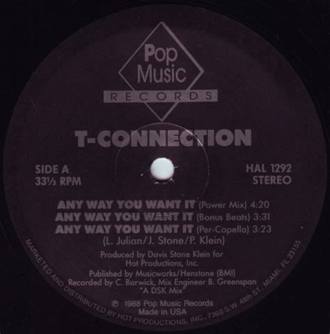T Connection Any Way You Want It 1988 Vinyl Discogs
