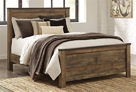 Trinell B446 545796 Queen Panel Bed With Metal Bracket Accents Plank