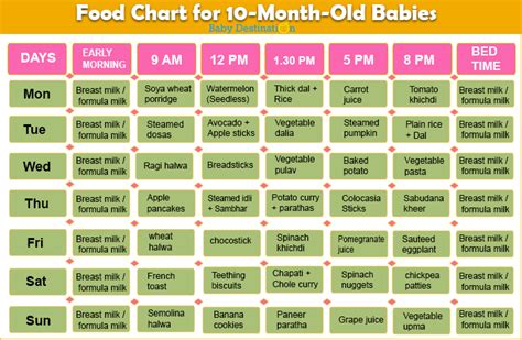 Food Chart For 10 Months Baby With Easy And Recipes