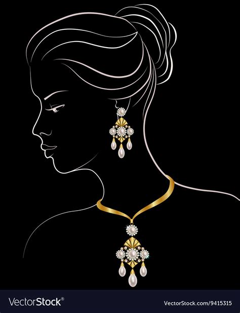 Woman With Pearl Necklace And Earrings Royalty Free Vector