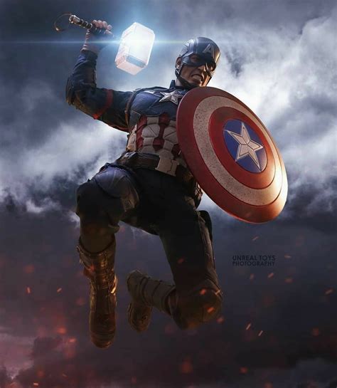 Captain America Wields Mjolnir Marvel Avengers Comics Captain