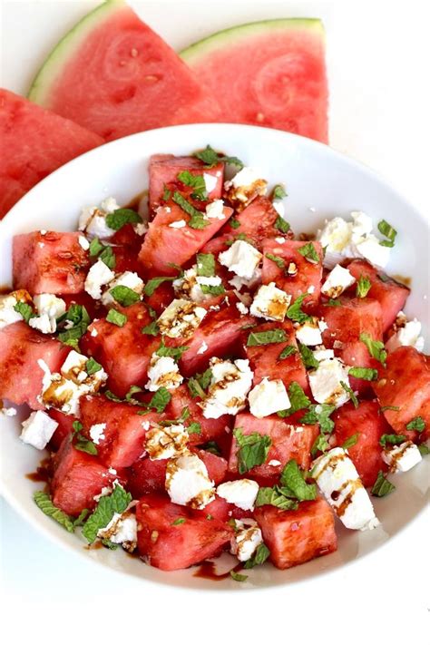 Watermelon Feta Salad With Mint And A Balsamic Glaze This Watermelon