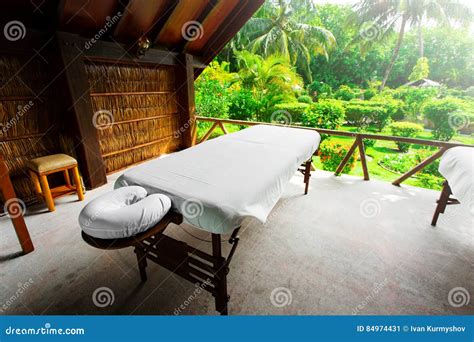 spa beds ready to massage at outdoors tropical island stock image image of beach green 84974431