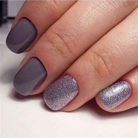 Picture Of Grey Manicure And Silver Glitter Accent Nails To Pair It With