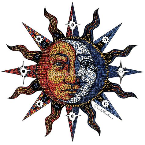 Celestial Sun And Moon Mosaic Pattern Colorful Celestial Sun And
