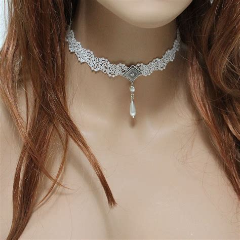 Handmade Victorian Pearl Lace Bridal Choker Necklace
