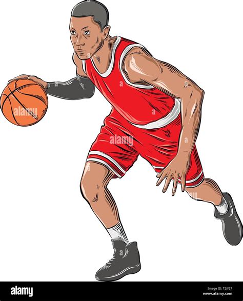 Hand Drawn Sketch Of Basketball Player In Color Isolated On White
