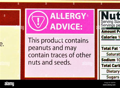 Allergy Warning Label On Food Package Stock Photo 53055248 Alamy