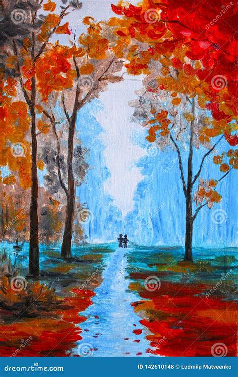Beautiful Painting Watercolor Paint Beautiful Autumn In The Forest
