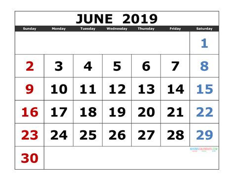 June 2019 Calendar Template Pdf Template