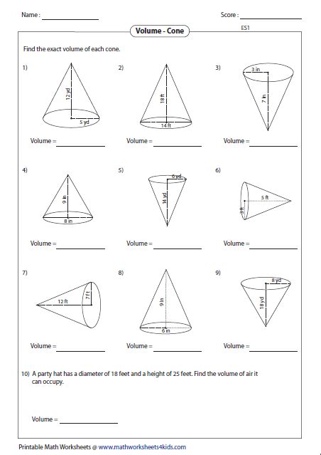 Unit 11 volume and surface area homework 7 answer key. LESSON 6-7 HOMEWORK AND PRACTICE VOLUME OF PYRAMIDS AND CONES