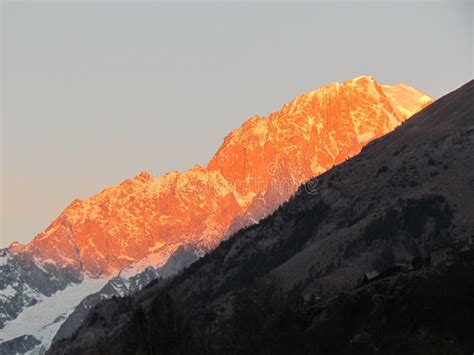 Mountains Alps Snow Winter Sunrise Panoramic View Mont Blanc Stock