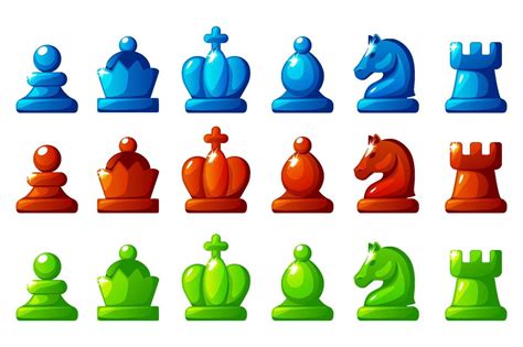 Set Of Colored Chess Figures Blue Red And Green Set Chess Figures