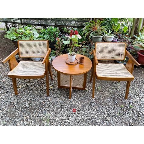 Jual Set Meja Cafe Minimalis Jati Kombinasi Rotan Lanawooden Id Meja