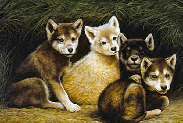 Now you can start coloring in your two wolf puppies that you see here. Wolf Puppies - Painting Art by Jeanne Filler Scott