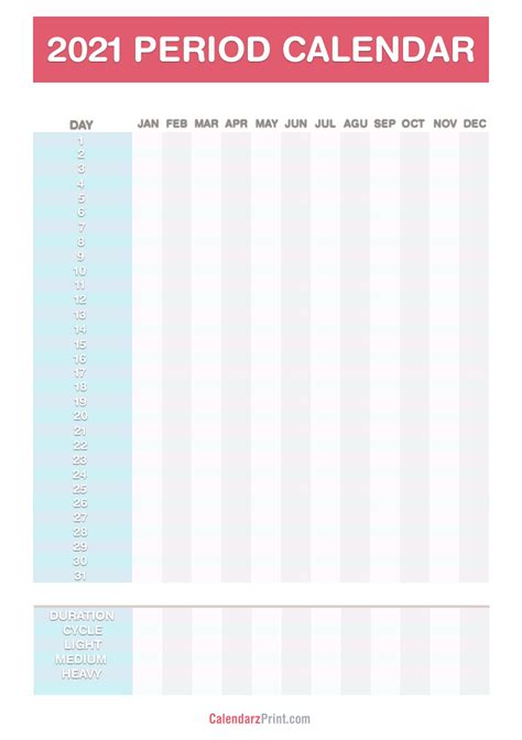 How do i create a yearly calendar? 2021 Period Calendar, Free Printable PDF, JPG, Red, Blue - CalendarzPrint | Free Calendars ...