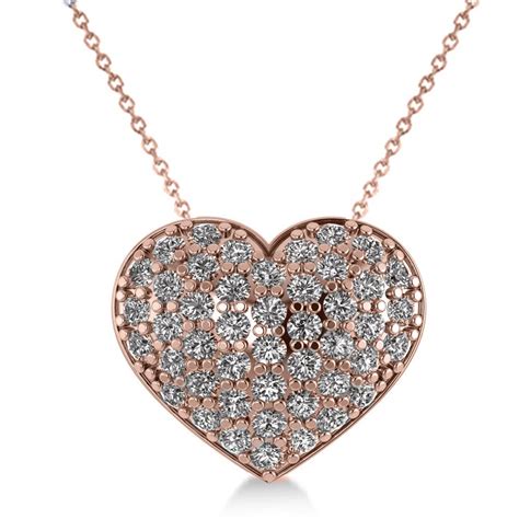 Pave Diamond Puffed Heart Pendant Necklace 14k Rose Gold 138ct