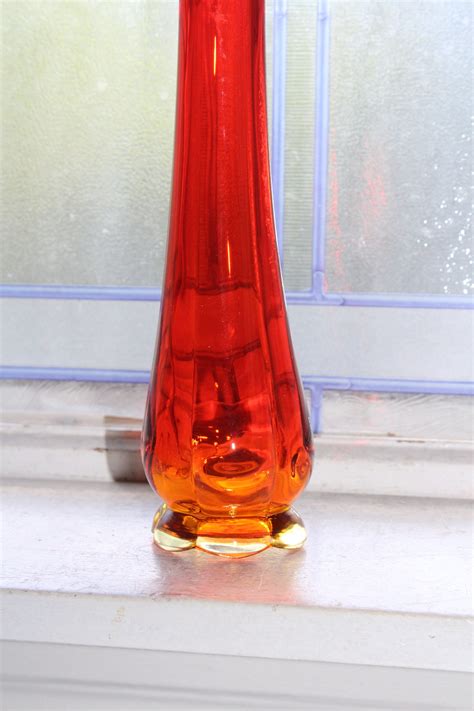 Large Amberina Swung Glass Vase 14 Vintage Mid Century Modern