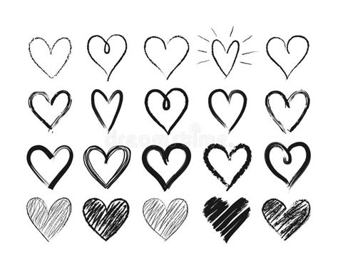 Set Of Doodle Hand Drawn Hearts Cute Sketched Heart Shaped Design