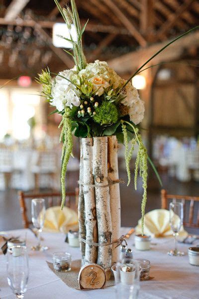 A Tall Rustic Centerpiece With Some Drama Love The Use Of Birch Tree