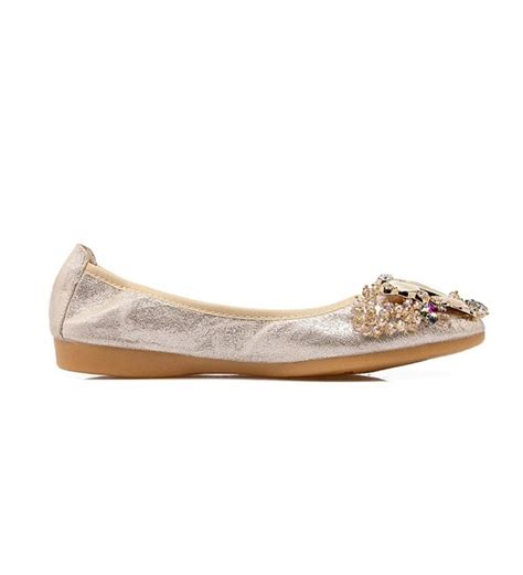 Womens Foldable Ballet Flats Rhinestone Comfort Wedding Shoes Gold