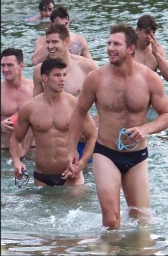 Shirtless Male Muscular Swimmer Jocks Beefy Athletic Dudes Speedo Photo