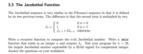 Write In C Language In 33 The Jacobsthal Function The Jacobsthal