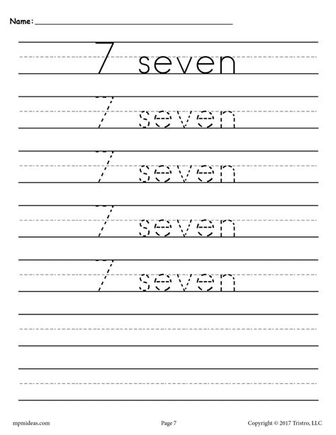 Number 7 Tracing Worksheet Number Seven Handwriting Worksheet Supplyme