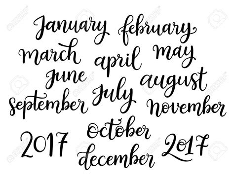 Trendy Hand Lettering Set Of Months Of The Year Words Brush