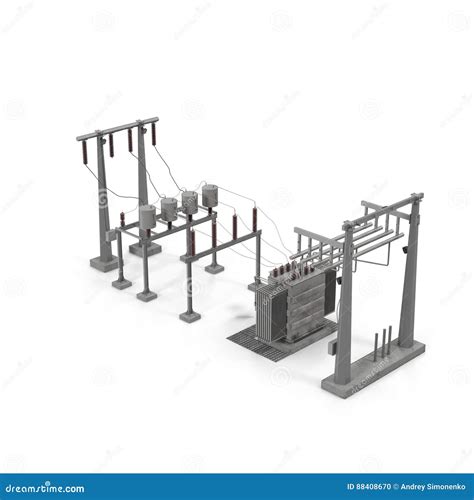 Electric Power Equipment In A Substation On White 3d Illustration