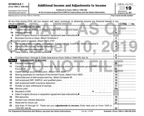 2019 Federal Tax Form 1040 Schedule 1 1040 Form Printable