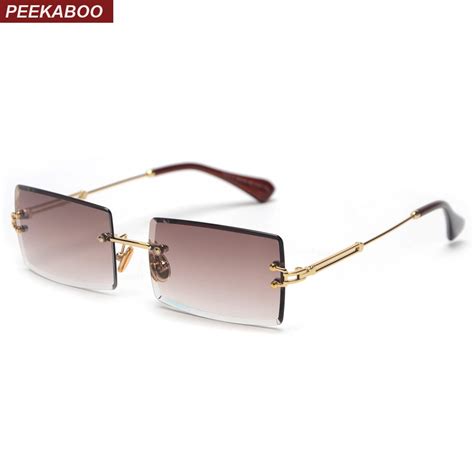 Peekaboo Small Rectangle Sunglasses Women Rimless Square Sun Glasses For Women 2019 Summer Style