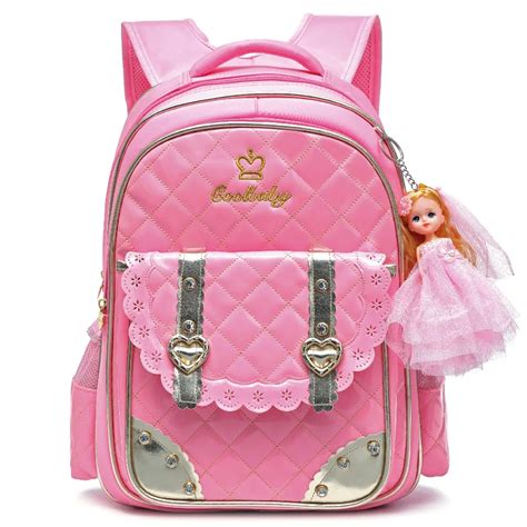 Waterproof Pu Leather Pink Backpack For Girls Princess Backpacks For