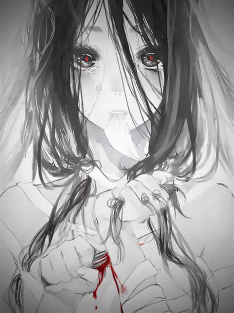 Anime Anime Girl Black And White Cry Manga Sad Anime Wait Is She