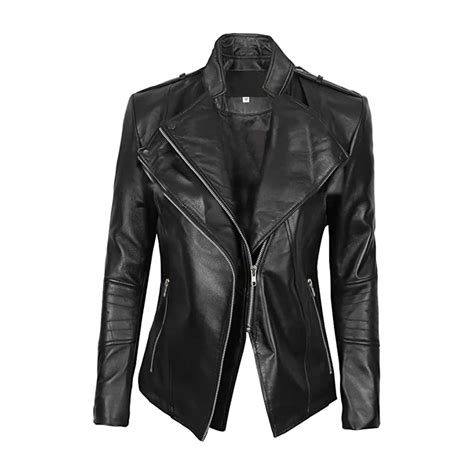 women s asymmetrical zipper black faux leather biker jacket