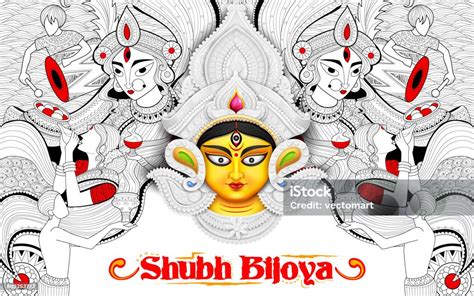 Goddess Durga In Subho Bijoya Happy Dussehra Background向量圖形及更多九夜節圖片 Istock