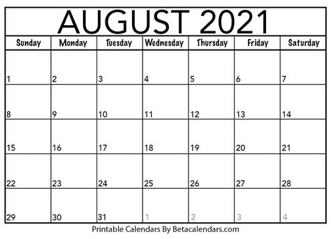 Aug 2021 Calendar Best Calendar Example