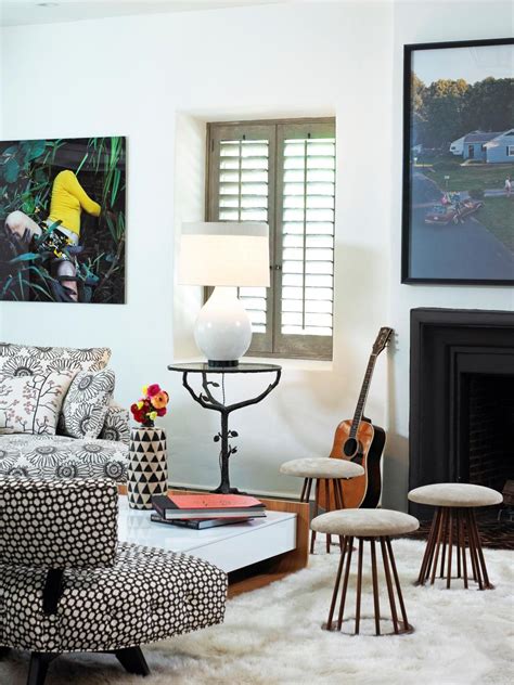 Eclectic Living Room With Black And White Patterned