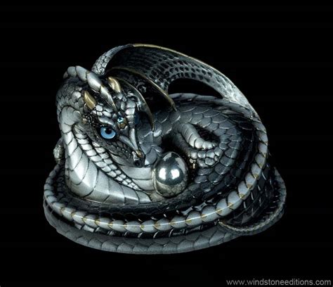 Mother Coiled Dragon Silver Intense Black Version Windstone Editions