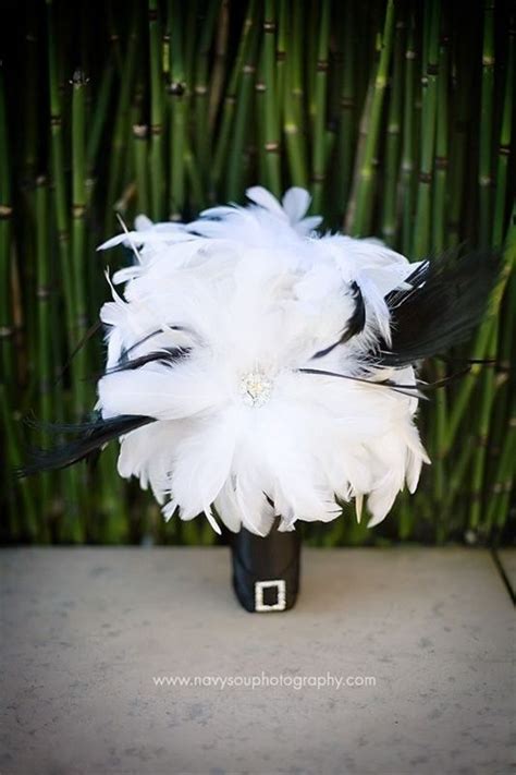 Black And White Feather Bouquet Wedding Black Black And White